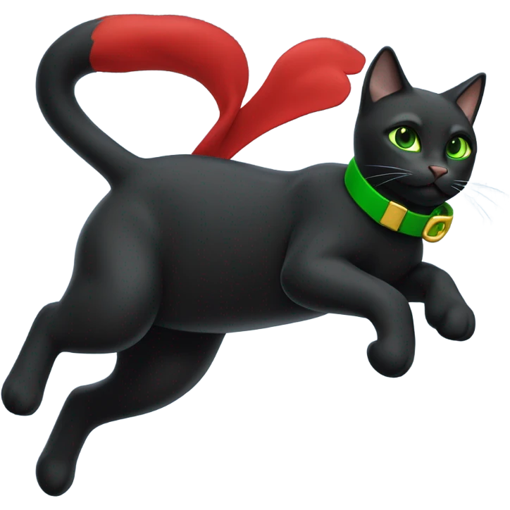 Black cat with green eyes full body flying in the sky wearing red boots emoji