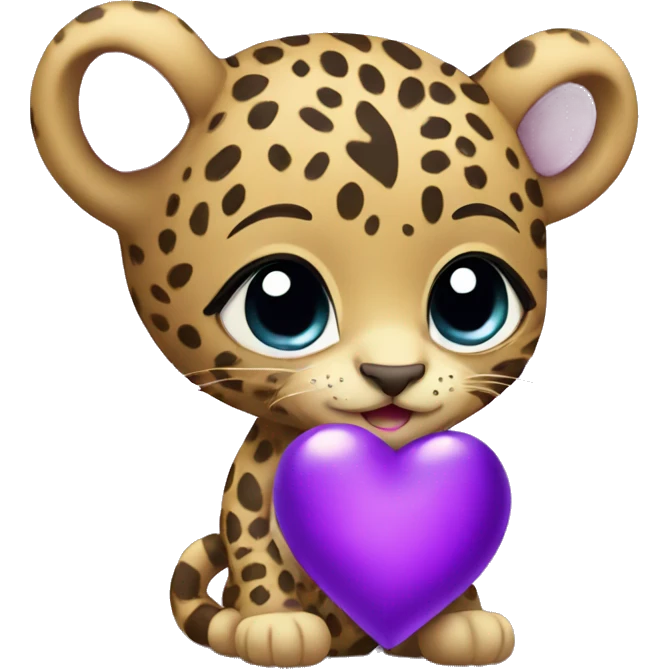 Baby leopard holding a purple heart  emoji