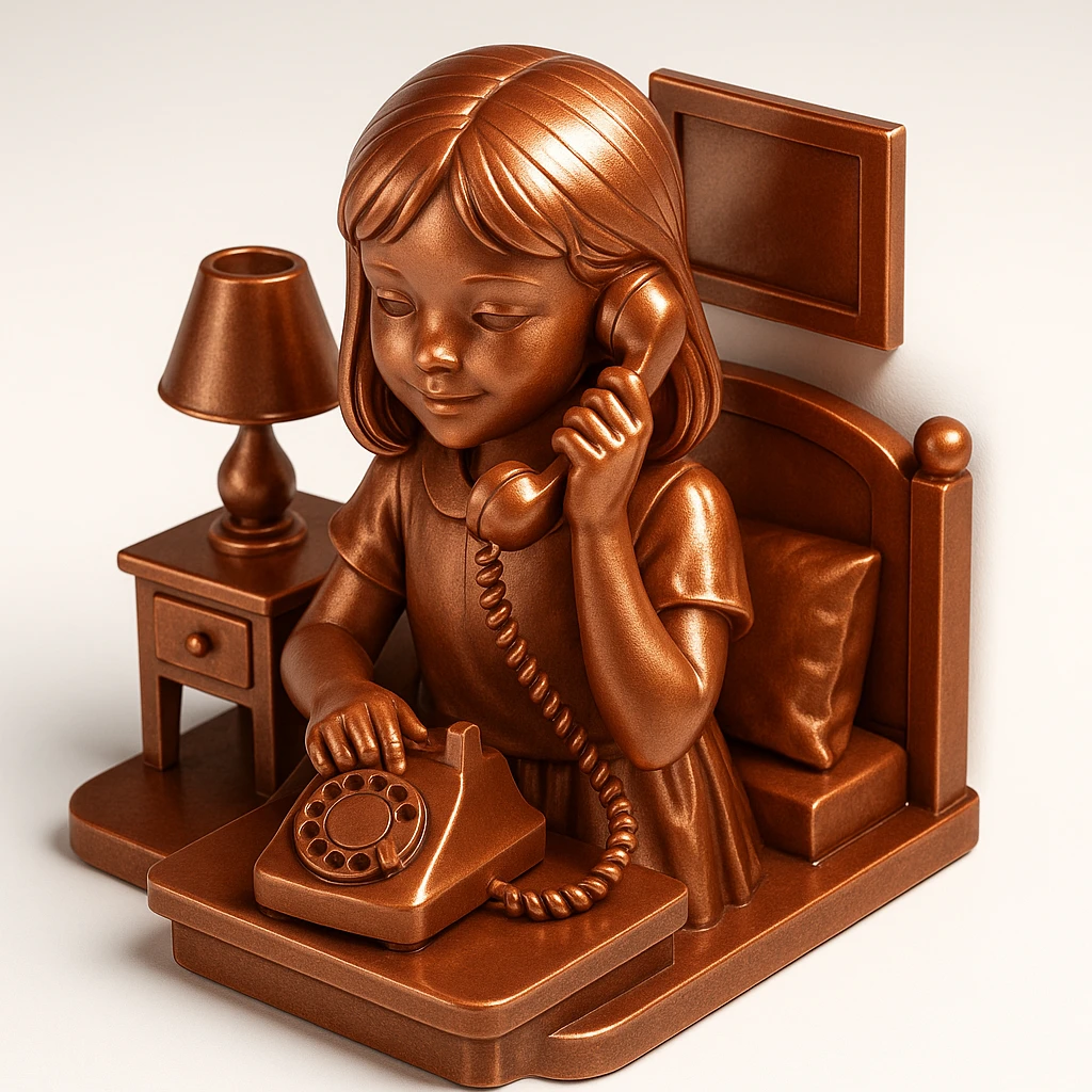 girl talking on telephone in her room emoji