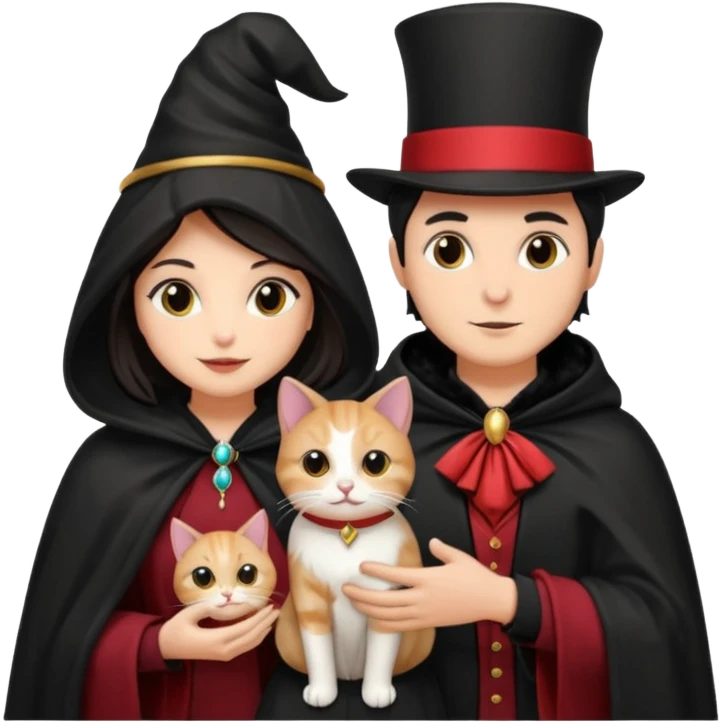 magician couple and their pet cat emoji