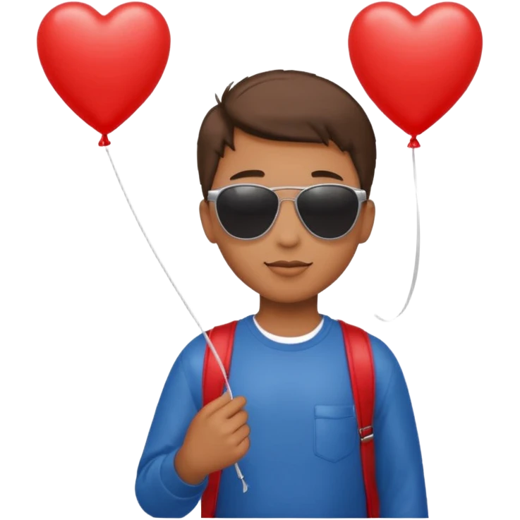 boy with sun glasses holding red heart balloon emoji