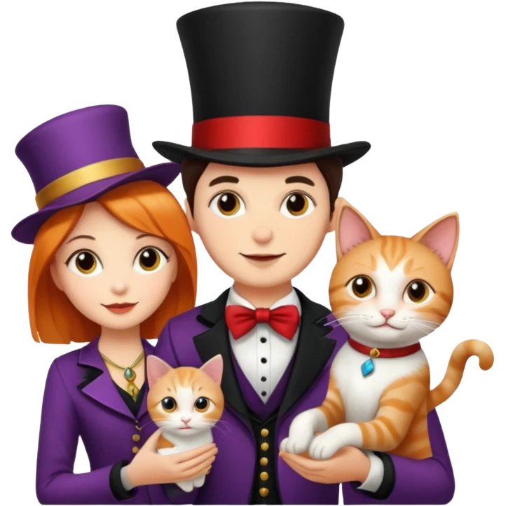magician couple and their pet cat emoji