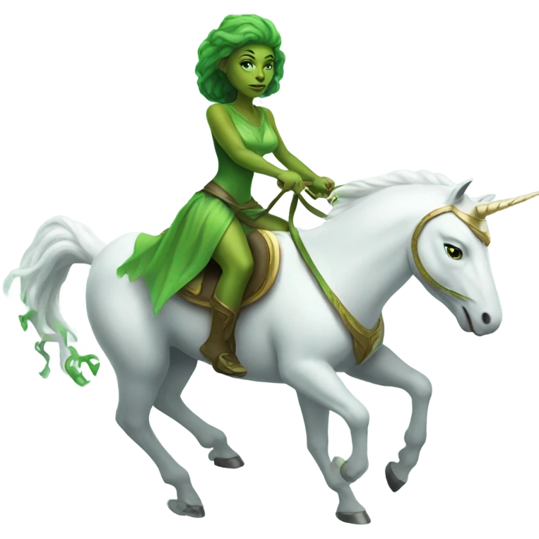 a green amazon alien woman on a white unicorn emoji