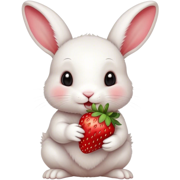 bunny white eating strawberry cute small  emoji
