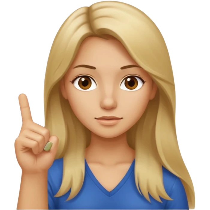 A girl about 35 long dirty blonde, hair, brown eyes holding up the middle finger emoji