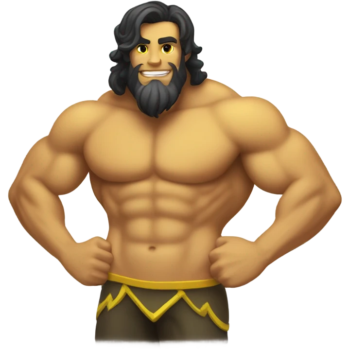 Tan muscular merman with dark hair and yellow tail emoji
