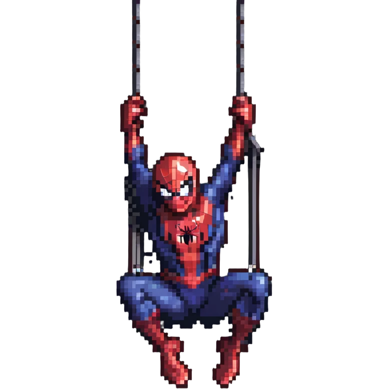 Spider-Man swinging from a web emoji