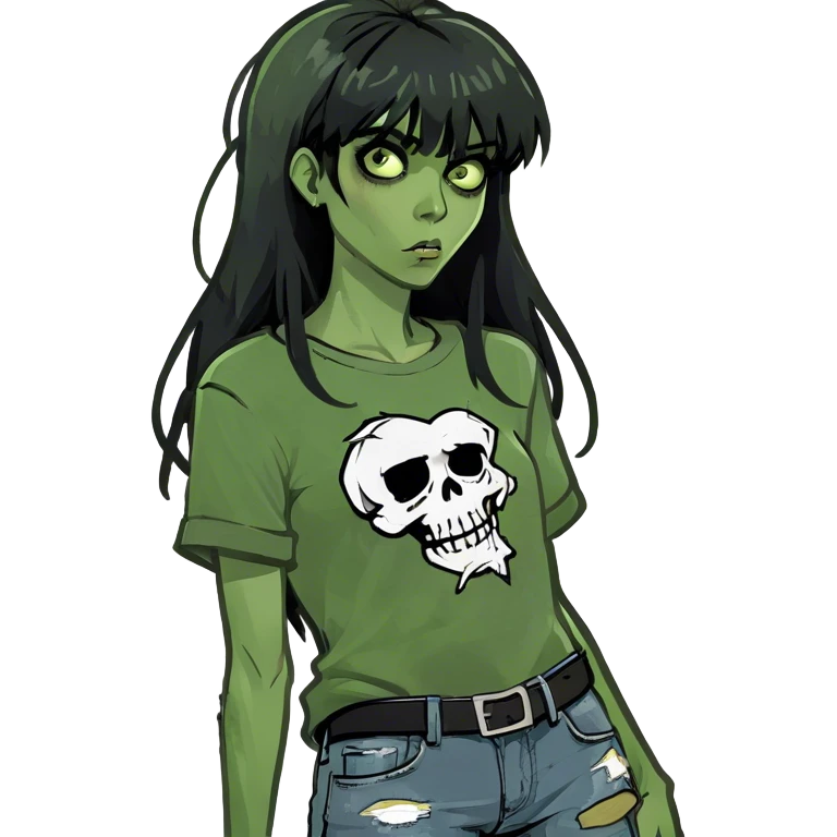 zombie girl with big black hair and bangs  emoji