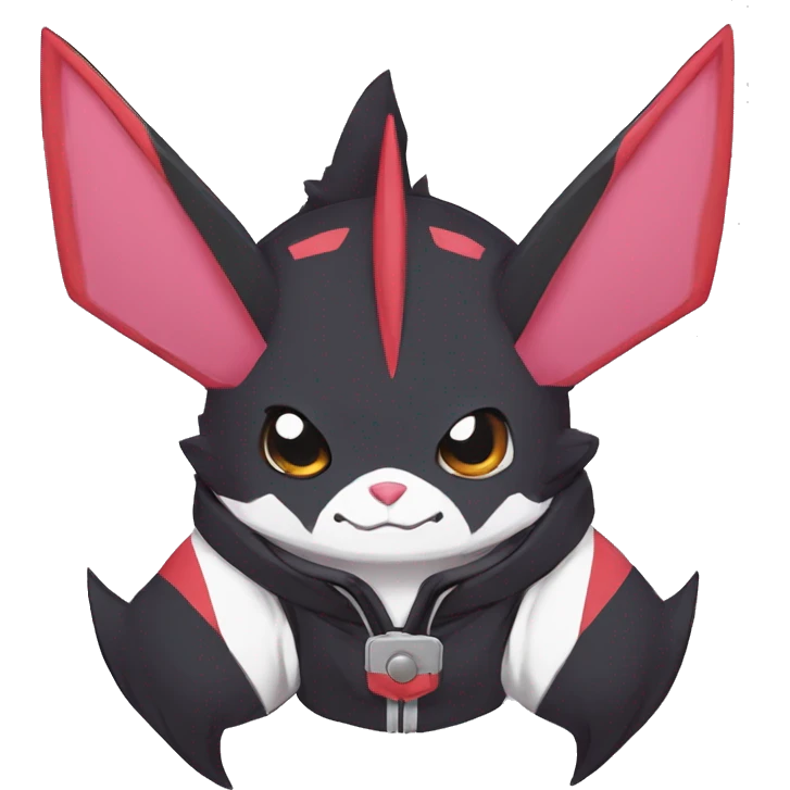 Dark Unique Anthro Cool Kawaii Horned Bat-Winged Zangoose-Litten-Pokémon with edgy stripes Punk Hoodie Cargo Collar emoji