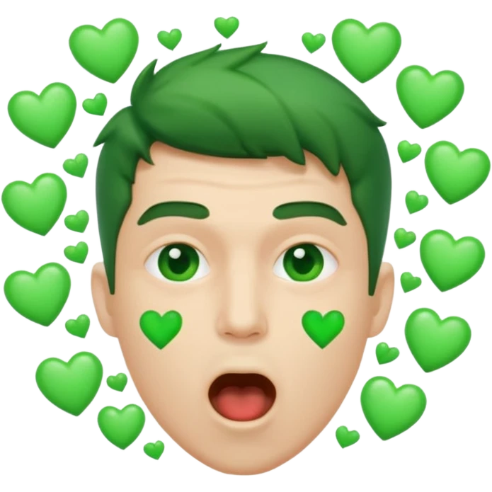 Green hearts exploding out of a man’s mouth emoji