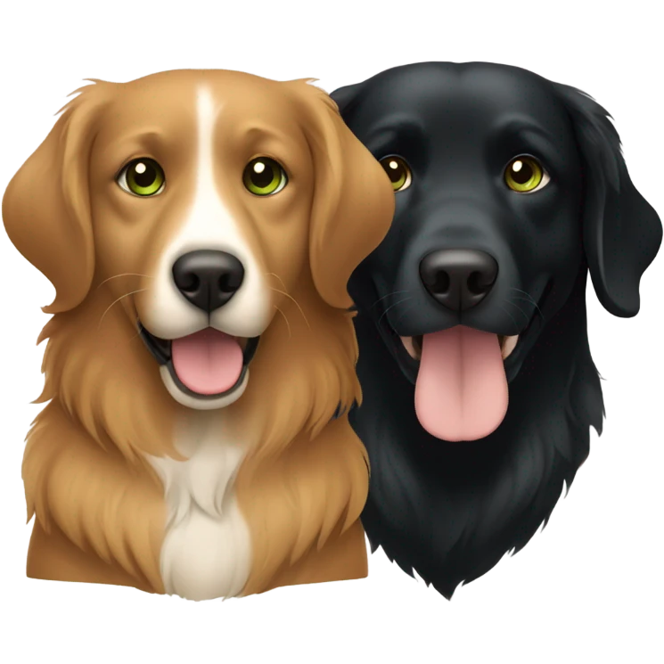Girl with brown hair and green brown eyes next to a black golden retriever emoji