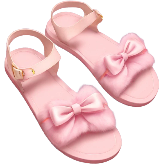 cute soft pink sandals with ribbons and fur emoji