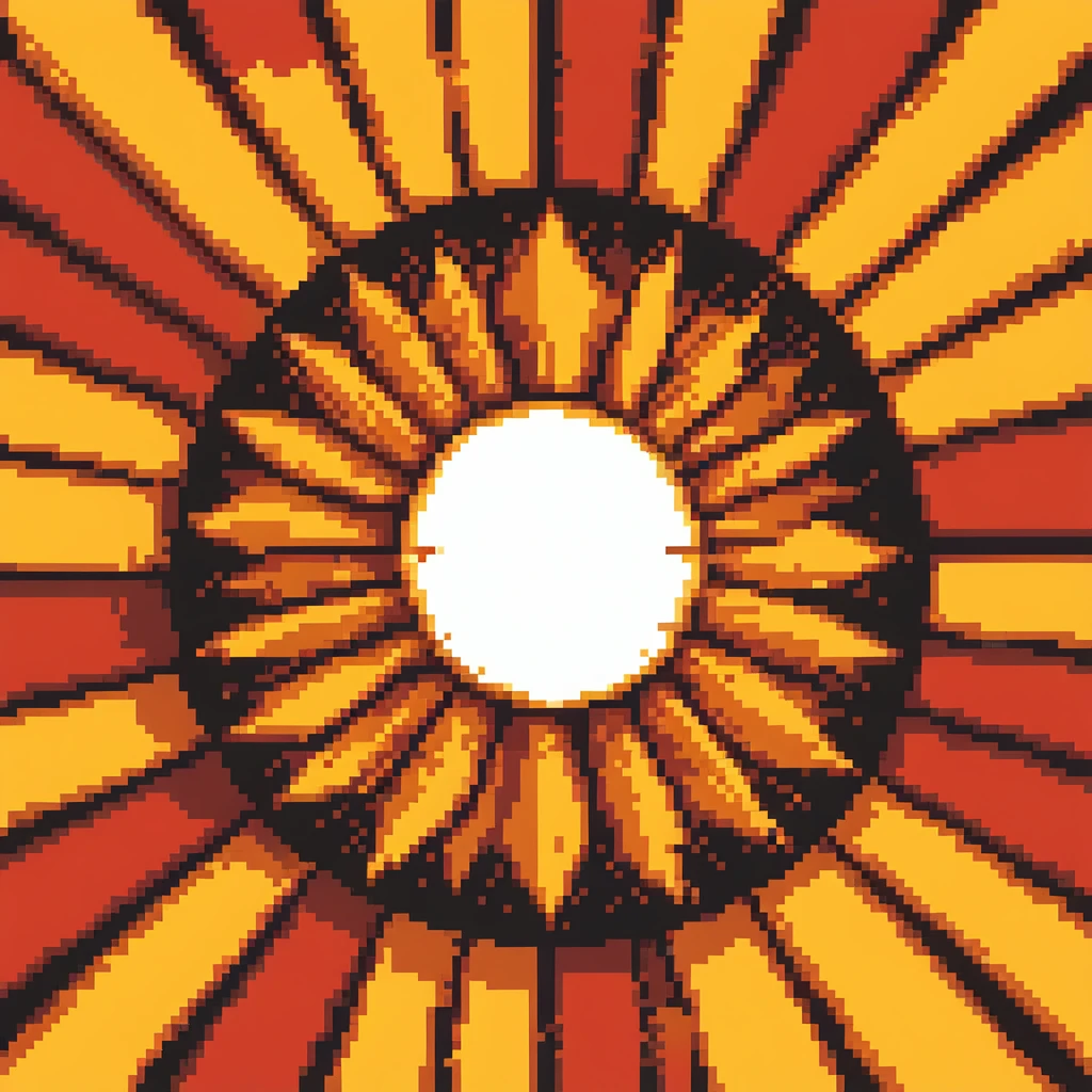 Center explosion tile for Bomberman game, circular blast with orange-yellow core transitioning to red edges, 64x64 emoji
