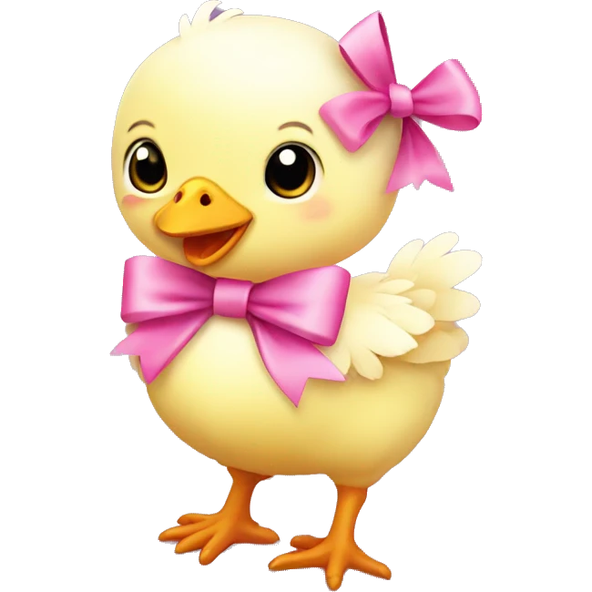 Cute baby chicken with pink bow emoji