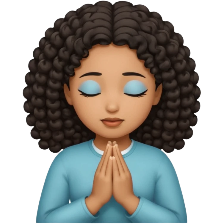 brown girl praying curls black hair and eyes closed emoji
