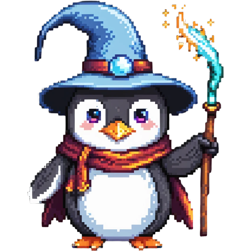 penguin wizard casting a magic spell emoji