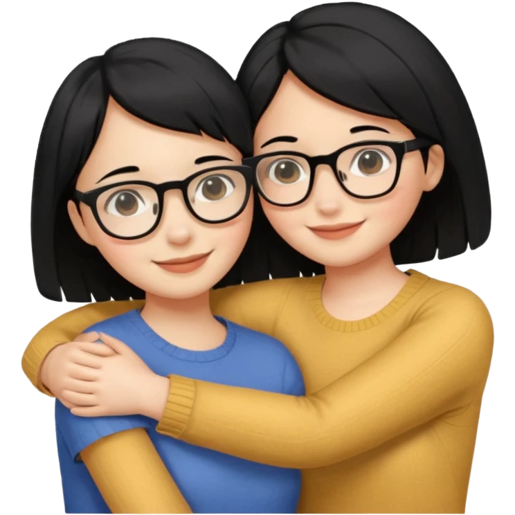a gif of two wheat skinned girls with black hair, one with glasses hugging each other. the one with glasses is on the left and her right arm is around the one on the right. the right girl has short hair emoji