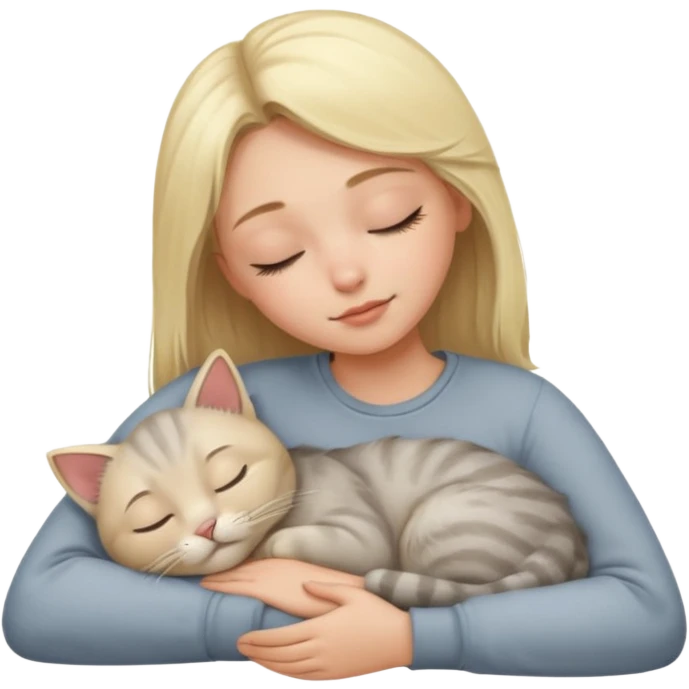Blonde girl asleep with grey cat emoji