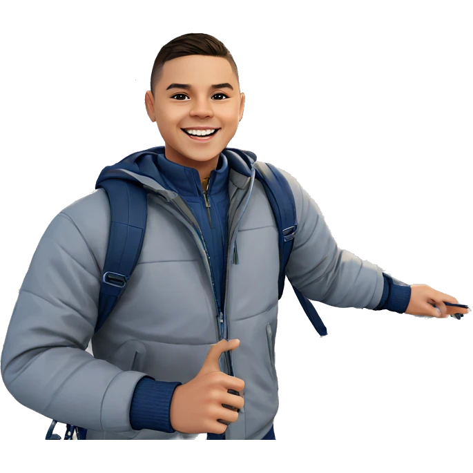 smiling boy with jacket outdoors emoji