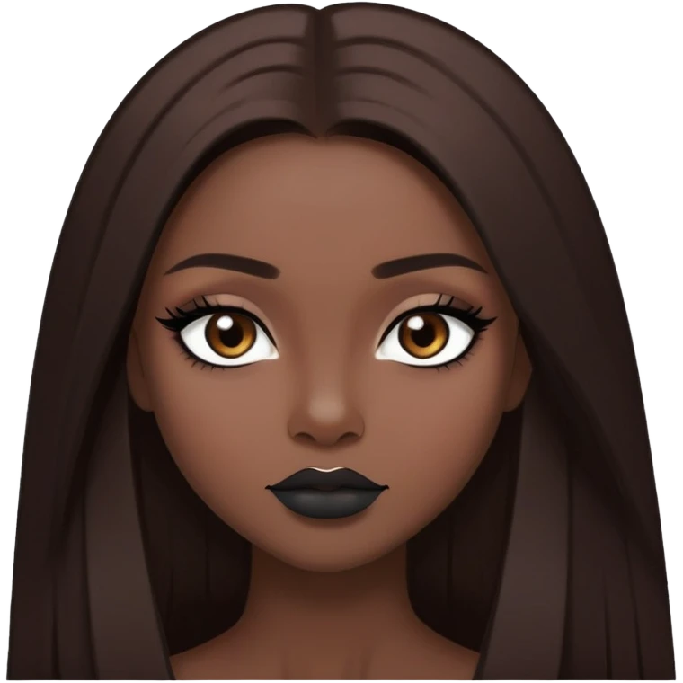 pretty baddie, brown straight hair, pale skin, long hair, dark brown eyes, bold black eyeliner emoji
