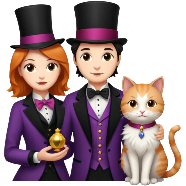 magician couple and their pet cat emoji