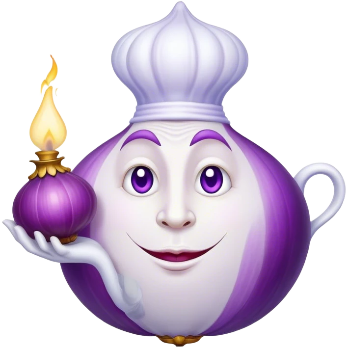 The white Genie of the Lamp, holding a big violet onion  emoji