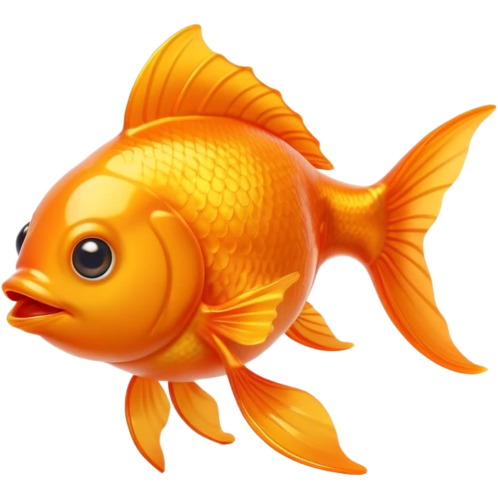 Cinematic Comical Orange Goldfish Portrait Emoji, Head tilted dramatically with an exaggeratedly amused expression, featuring a striking, glossy orange body with lively, fluttering fins, wide, expressive golden eyes filled with playful disbelief, Simplified yet hilariously expressive features, highly detailed, glowing with a slightly sassy glow, high shine, dramatic yet playful, stylized with an air of cheeky mischief, bright and endearing, soft glowing outline, capturing the essence of a spirited and over-the-top goldfish, so meme-worthy it feels like it could side-eye its way into internet fame instantly! emoji