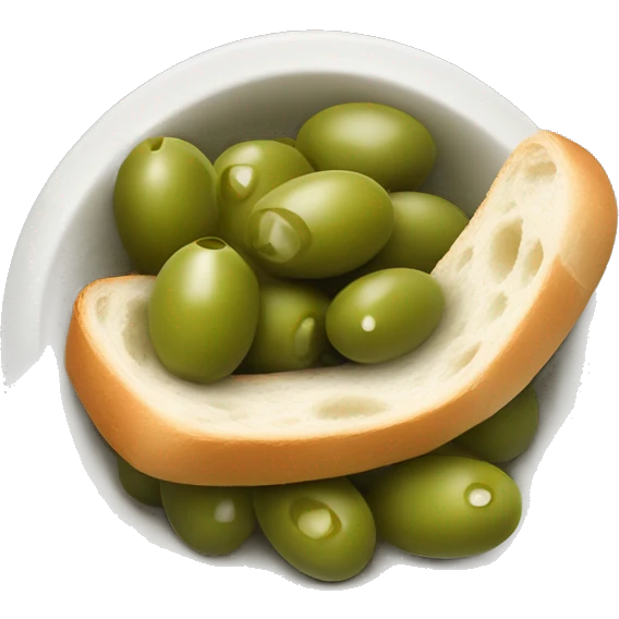 bowl of green olives and baguette with butter   emoji