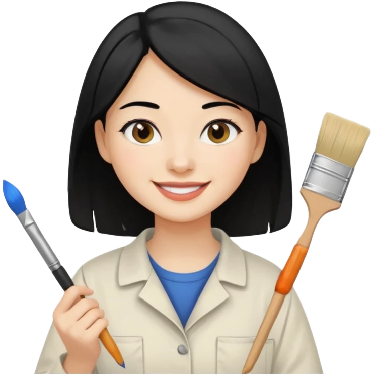 Painting Hold. Women painting smilling  black hair emoji