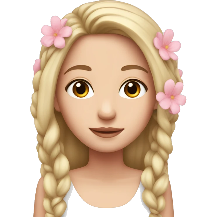 A white girl with long hair and soft pink flowers on ears  emoji