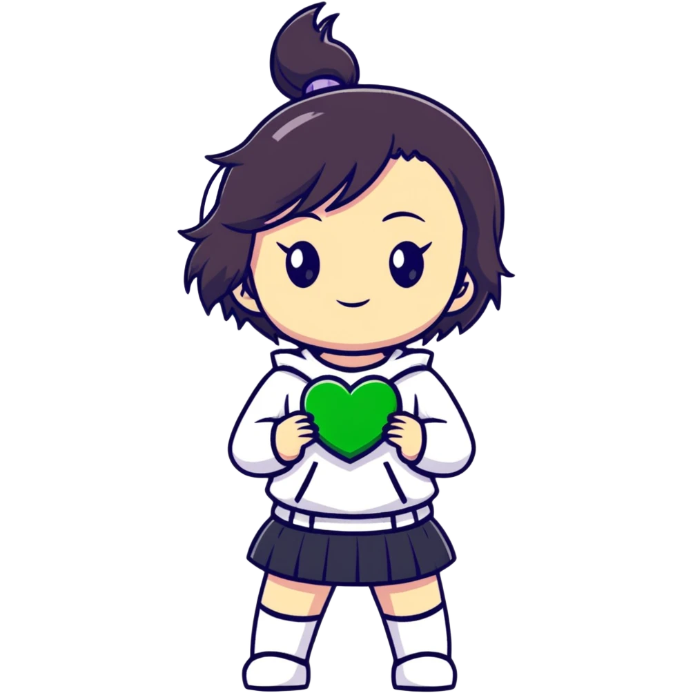 magical heroine chibi emote holding a green love heart emoji