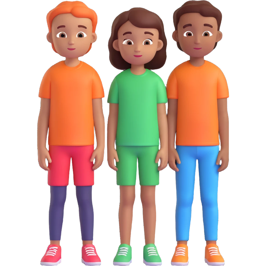 Slightly increase the volume of the upper body of the girl, separate the girl and the boy from each other, and make the skin color the same for both characters. Maintain the cartoonish 3D style. emoji
