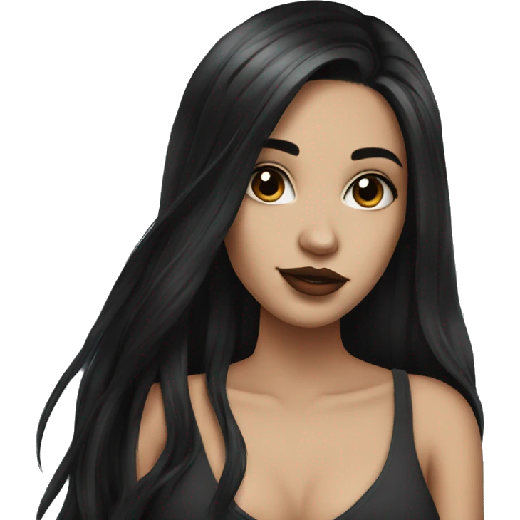 Beautiful girl with white skin, long black hair and tattoos emoji