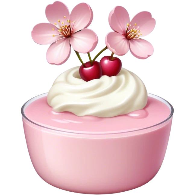 A cherry blossom on the light pink pudding emoji