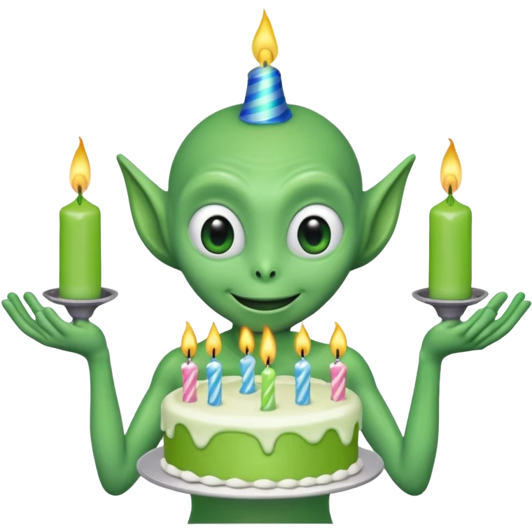 alien holding a birthday cake emoji