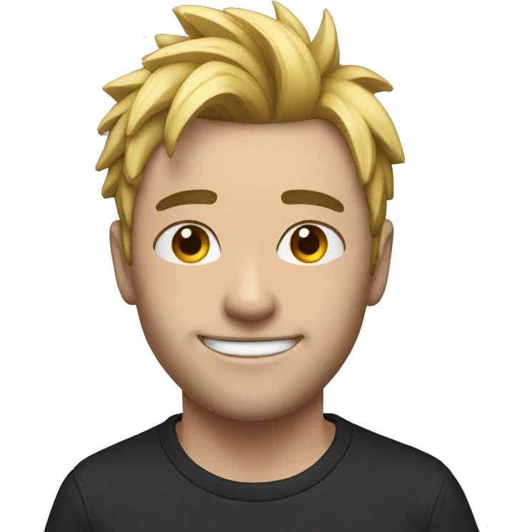 man with emo hair smiling with AJ white t-shirt emoji