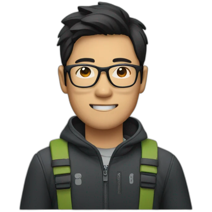 Dark-haired Asian man with glasses and bicycle accessories emoji
