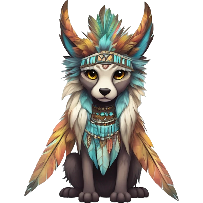 cute cool edgy ethereal shy epic tribal fantasy animal fursona Fionbri creature by griffsnuff & LiLaiRa & Falvie with exotic colors with intricate patterns and feathers and headdress and necklace full body emoji
