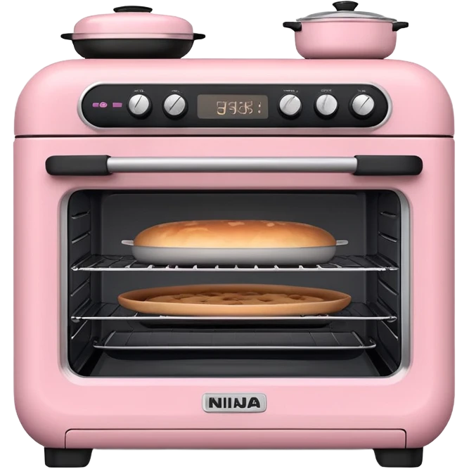 emoji-style Ninja Combi countertop oven, pastel pink appliance, rounded edges, soft highlights, simple shadows, modern kitchen gadget aesthetic, realistic, centered, white background emoji