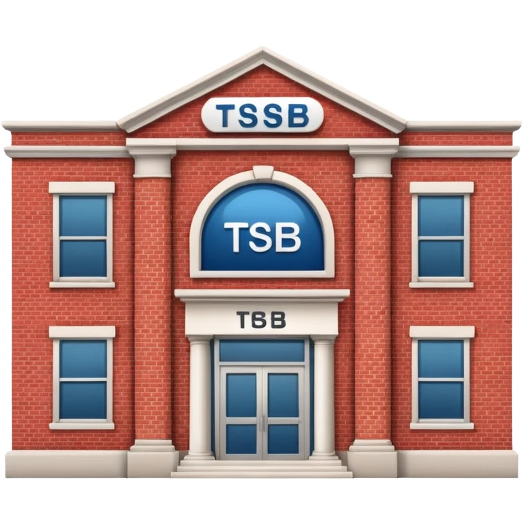 A bank with red building and labeled "TSB" on the building emoji