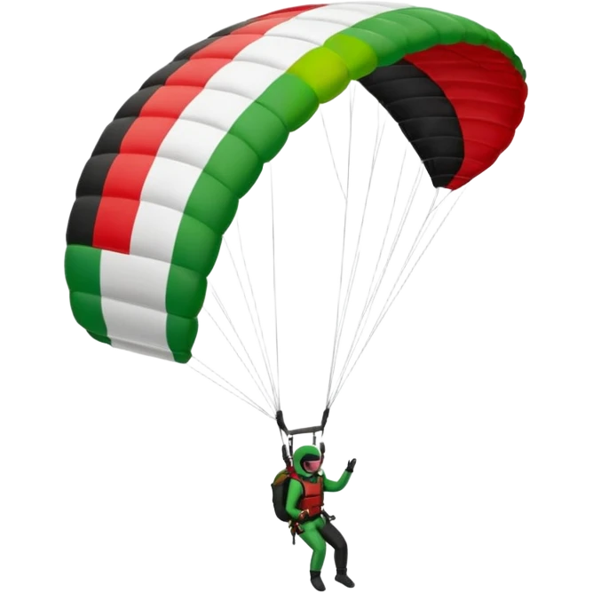 a paraglider flying a palestinian flag wing, respect scrupulously the correct shapes and colours of the palestinian flag, try again emoji
