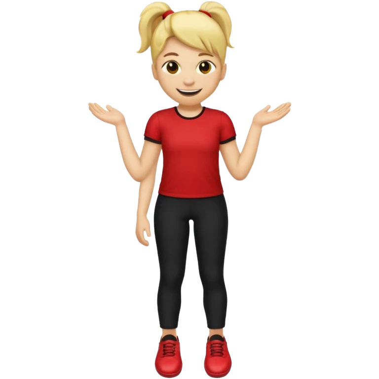 A smiley yellow emoji (like 😊) with a ponytail, red shirt, big breasts, black pants, ass and red shoes emoji
