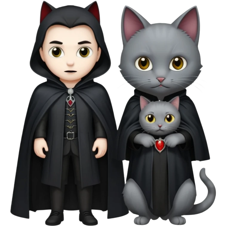 vampire with grey cat at feet emoji