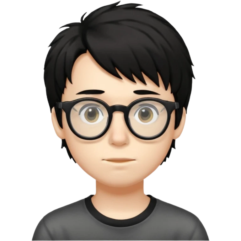 pale skin, black shaggy hair boy, big glasses that's tip on his nose and teenager  emoji