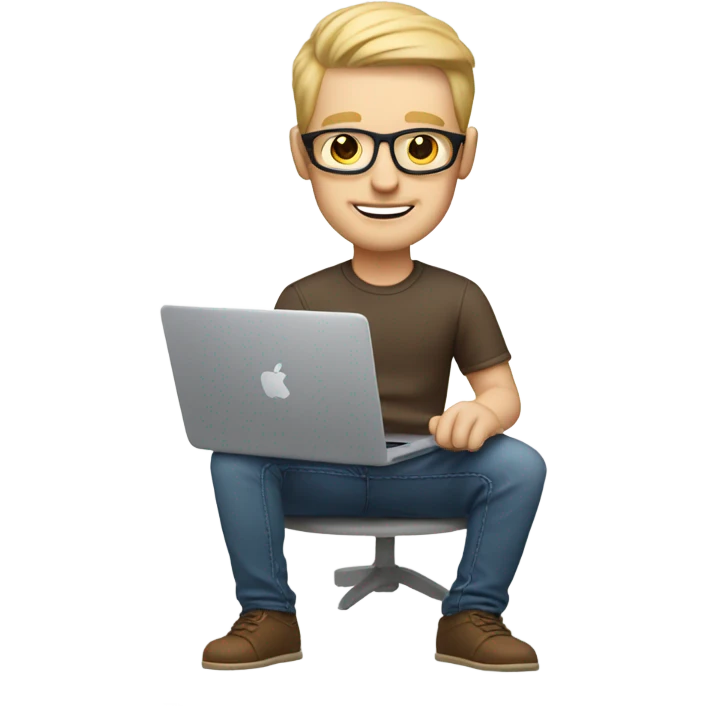 white-skinned male product designer sitting with macbook emoji