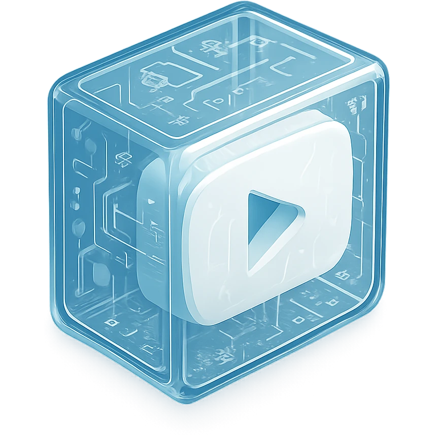 white YouTube play button inside a ligthning box emoji