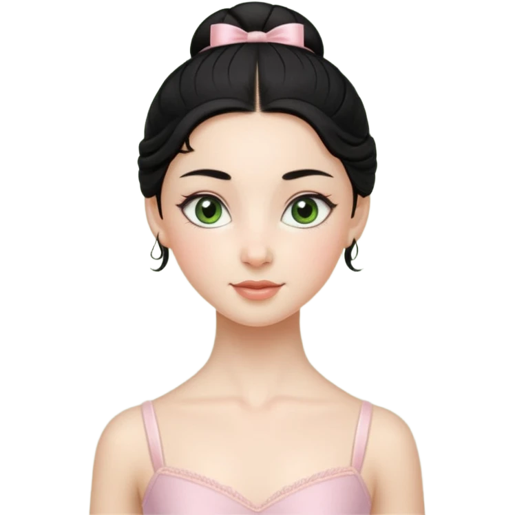 Cinematic Realistic ballerina Medium Blue Portrait, depicted with lifelike skin texture, subtle rosy undertones, and soft natural lighting that enhances the gentle contours of her face. Her intricately detailed sweet black hair is elegantly styled, green eyes emoji