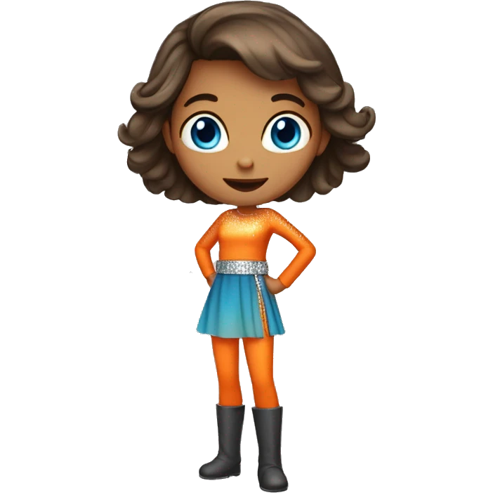 a brunette blue-eyed girl in an orange outfit with a stomach level silver sequin belt  emoji