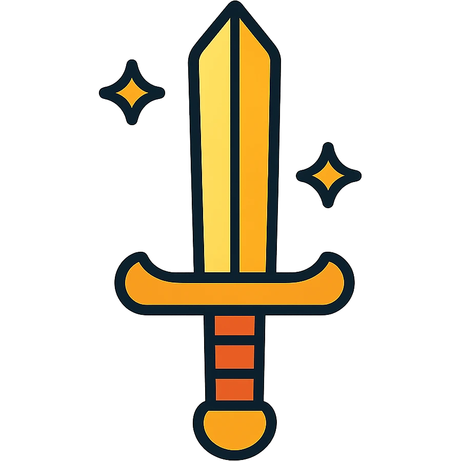 Golden sword, shining gold blade, medieval weapon with a decorative hilt emoji