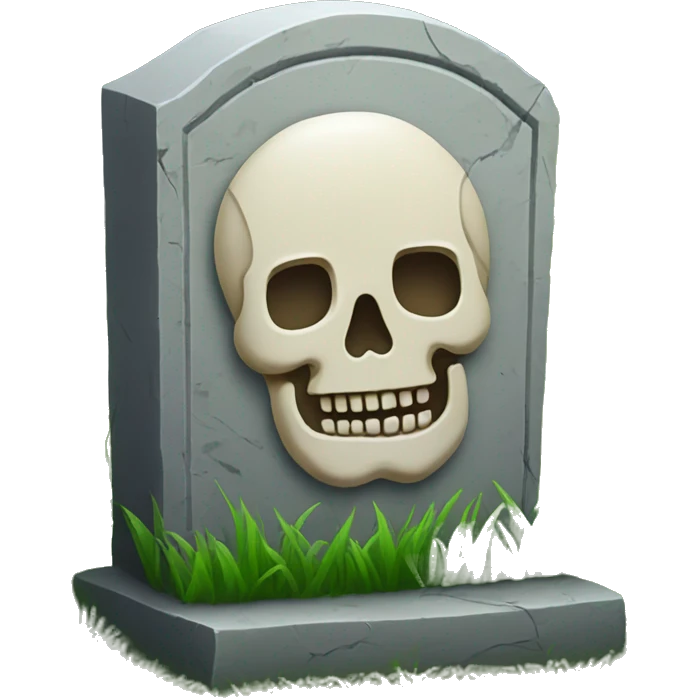 tombstone with skull on it and some grass and flowers around the base emoji